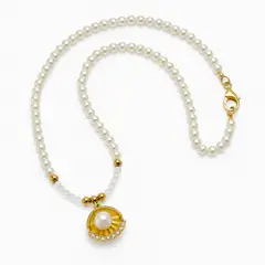 GENERICO - Collar Perlas Mujer con Dije Ostra Dorado Acero Inoxidable Elegante