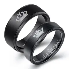 GENERICO - Anillos para pareja Rey Reina Acero Inoxidable Antialérgico Negro