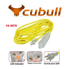 CUBULL - EXTENSIÓN AMARILLA ELÉCTRICA 10MT CABLE VULCANIZADO 3 TOMAS -