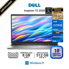 DELL - Laptop Inspiron 3520, 15.6" FHD IPS, Core i7 1255U 12va GEN, RAM 8GB, SSD 512GB, Windows 11 Pro