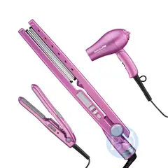 BABYLISS PRO - Pack BabylissPro BNTCRPP45PE Plancha Iónica con Mini Plancha y Secador de Viaje