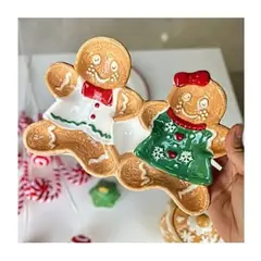 GENERICO - Plato Navideño Ginger Twins Ideal para Snacks y Postres