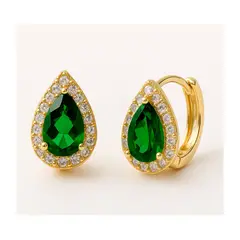 GENERICO - Aretes Argolla Gota Verde Mujer Acero Inoxidable Dorado