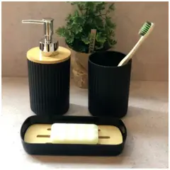 GENERICO - Set de 3 Accesorios para Baño Negro