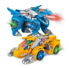 OEM - Juguete Carro Dinosaurio 2en1 Lanza Humo Luz Led