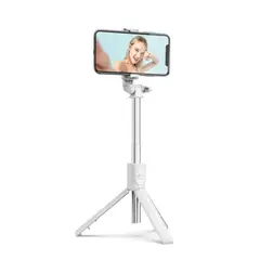GENERICO - Mini Trípode Brazo Selfie Stick 2 en 1 Bluetooth Luz LED R1 Blanco
