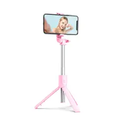 GENERICO - Mini Trípode Brazo Selfie Stick 2 en 1 Bluetooth Luz LED R1 Rosado