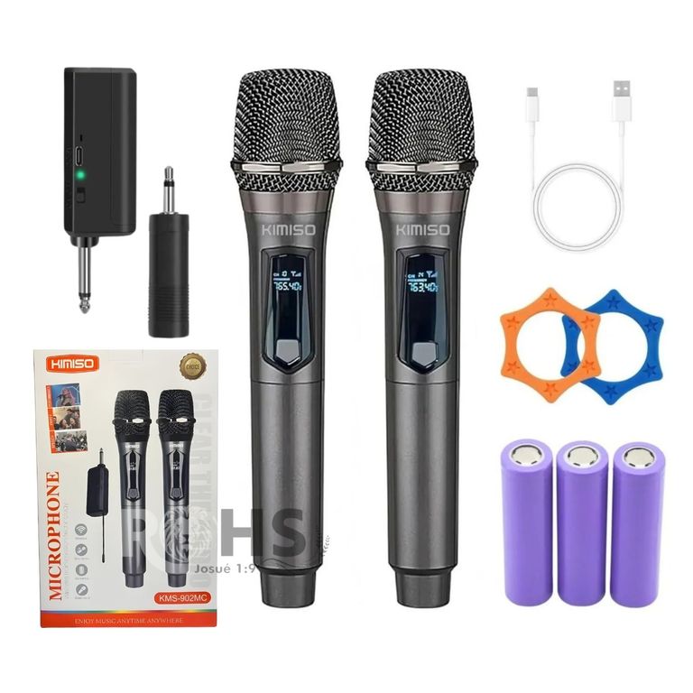 Micrófonos inalámbricos UHF profesionales Kimiso KMS-902MC con DSP antirruido, alcance 40 m