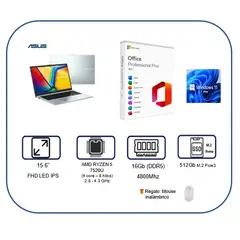 ASUS - Laptop VivoBook GO 15 Ryzen 5 7520U 16Gb DDR5 512Gb M.2