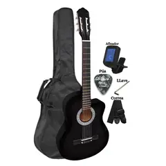 GENERICO - Guitarra Acústica Negro 39″ nylon con Afinador Funda Correa Llave