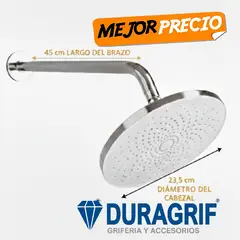 DURAGRIF - SALIDA DE DUCHA ESPAÑOLA 9” CROMADA ZA-8026-G + BRAZO 45CM + CANOPLA