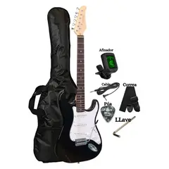GENERICO - Guitarra Eléctrica Negro con Afinador Correa Funda Cable Púa LLaves