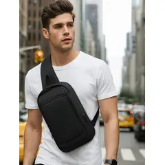 GENERICO - MORRAL PECHERA BOLSO MOCHILA CROSSBODY CRUZADO ANTIRROBO USB NEGRO