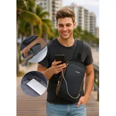 GENERICO - MORRAL PECHERA BOLSO MOCHILA CROSSBODY CRUZADO ANTIRROBO USB