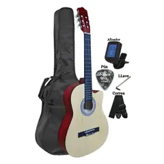 GENERICO - Guitarra Acústica Natural 39″ nylon con Afinador Funda Correa pua
