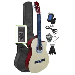 GENERICO - Guitarra Electroacustica Natural 39″ nylon con Funda Afinador y Accesorios