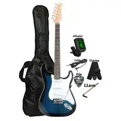 GENERICO - Guitarra Eléctrica Azul con Afinador Correa Funda Cable Púa LLaves