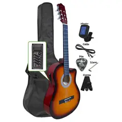 GENERICO - Guitarra Electroacústica Sunburst 39″ nylon con Funda Afinador y Accesorios