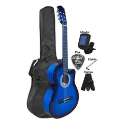 GENERICO - Guitarra Acústica Azul 39″ nylon con Afinador Funda Correa pua