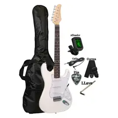 GENERICO - Guitarra Eléctrica Blanco con Afinador Correa Funda Cable Púa LLaves