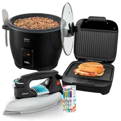 OSTER - Sandwichera Platos Hondos CKSTSM400 + Arrocera CKSTRCB10DFBLK + Plancha Clasica GCSTBV4119