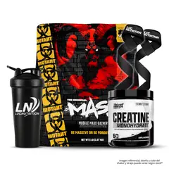 MUTANT - Mass 5 LB Mass Gainer - Triple Chocolate + Creatina Nutrex Research 300 g + Shaker + Straps
