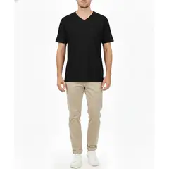 GENERICO - Polo 100% Algodón Manga Corta Hombre Negro Cuello V