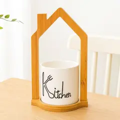 GENERICO - Portacubiertos de Loza Base de Bambú