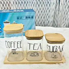 GENERICO - Set Frasco de Vidrio Cuadrado con Tapa Bambú