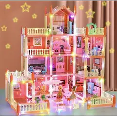 GENERICO - CASTILLO DE MUÑECAS CON LUCES LED ARMABLE 215PCZ CASA DE MUÑECAS CON 11 HABITACIONES