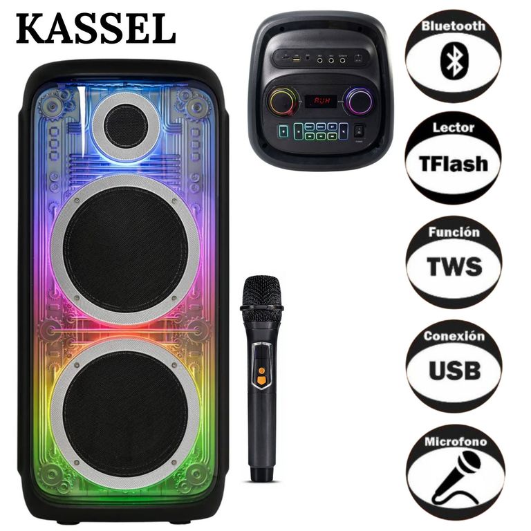 Parlante Torre Portátil K2103 02 Boufer de 10 Pulgadas Luces RGB Karaoke