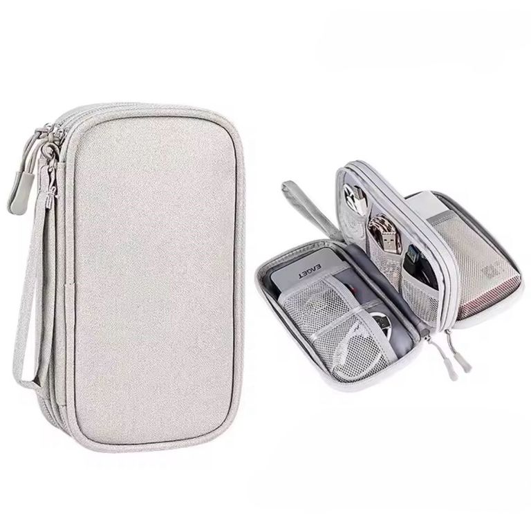 Estuche Organizador Porta Cable Cargador Mediano Doble Capa Gris