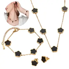 NO LOGO - Set Collar Aretes Y Pulsera Trebol Diseño De Lujo Acero