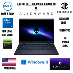DELL - LAPTOP ALIENWARE 16 AURORA / CORE 7 240H / 16GB DDR5 / 512GB SSD / RTX5050 8GB / 16" WQXGA