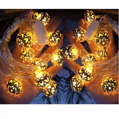 GENERICO - Set de 3 Cascada de luces chinas tira de bolitas esferas doradas de metal