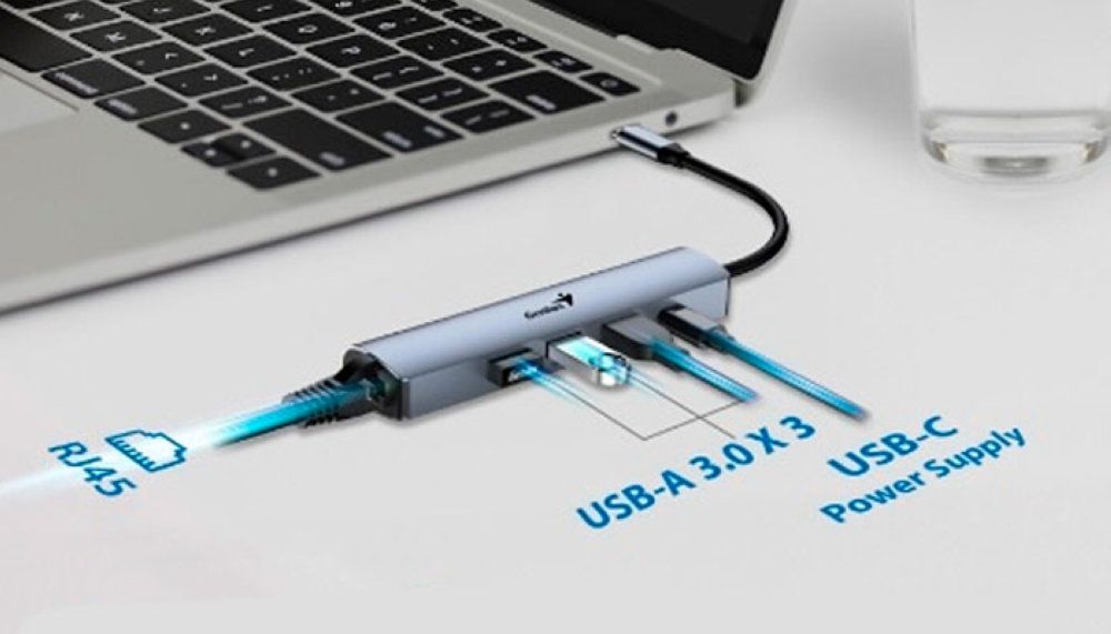 Adaptador USB-C a Red GbE + Hub Genius UH-545