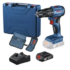 BOSCH - Taladro Percutor 1/2" 18V Brushless 1 Bat y Carg + Set 23 pzs GSB 185-LI