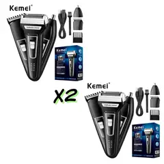 KEMEI - AFEITADORA CORTADORA RASURADORA PROFESIONAL RECARGABLE 3 EN 1 PACK x2