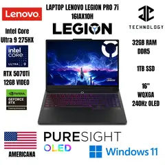 LENOVO - LAPTOP LEGION PRO 7i / ULTRA 9 275HX / 32GB DDR5 / 1TB SSD / RTX5070Ti 12GB / 16" WQXGA OLED