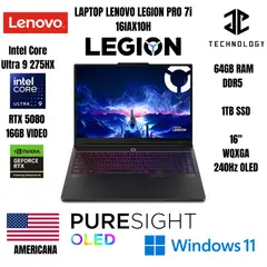 LENOVO - LAPTOP LEGION PRO 7i / ULTRA 9 275HX / 64GB DDR5 / 1TB SSD / RTX5080 16GB / 16" WQXGA OLED