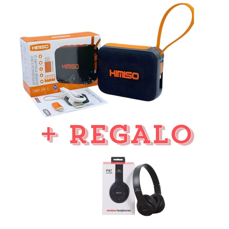 PARLANTE IMPORTADO KIMISO PACK CON POWER BANK MAS REGALO DE UN AUDIFONO P47