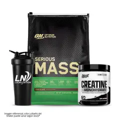 OPTIMUN NUTRITION - Serious Mass 12 LB Ganador de Masa - Chocolate + Creatina Nutrex Research 300 g + Shaker