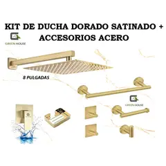 GREEN HOUSE - KIT DE DUCHA 8 PULGADAS ACERO SATINADO + ACCESORIOS SATINADO