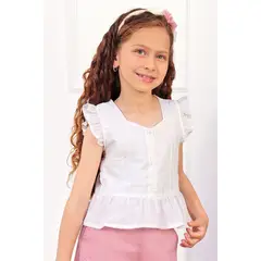 KIDS MASHMELO - Blusa con faldon Peplum y Volantes en Hombros para niña