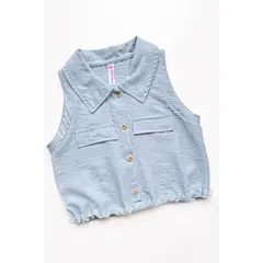KIDS MASHMELO - Blusa manga cero con cuello camisero y elástico en basta para niña
