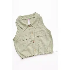 KIDS MASHMELO - Blusa manga cero con cuello camisero y elástico en basta para niña