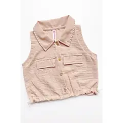 KIDS MASHMELO - Blusa manga cero con cuello camisero y elástico en basta para niña