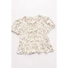 KIDS MASHMELO - Blusa manga corta con Lazitos en delantero y bello faldon recogido para niña