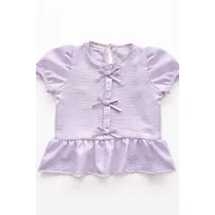 KIDS MASHMELO - Blusa manga corta con Lacitos y Faldón recogido para niña