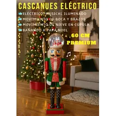 GENERICO - CASCANUECES MUSICAL ELÉCTRICO LUZ MOVIMIENTO BOCA BRAZOS CÚPULA NIEVE BAÑANDO PAPA NOEL PREMIUM 60CM